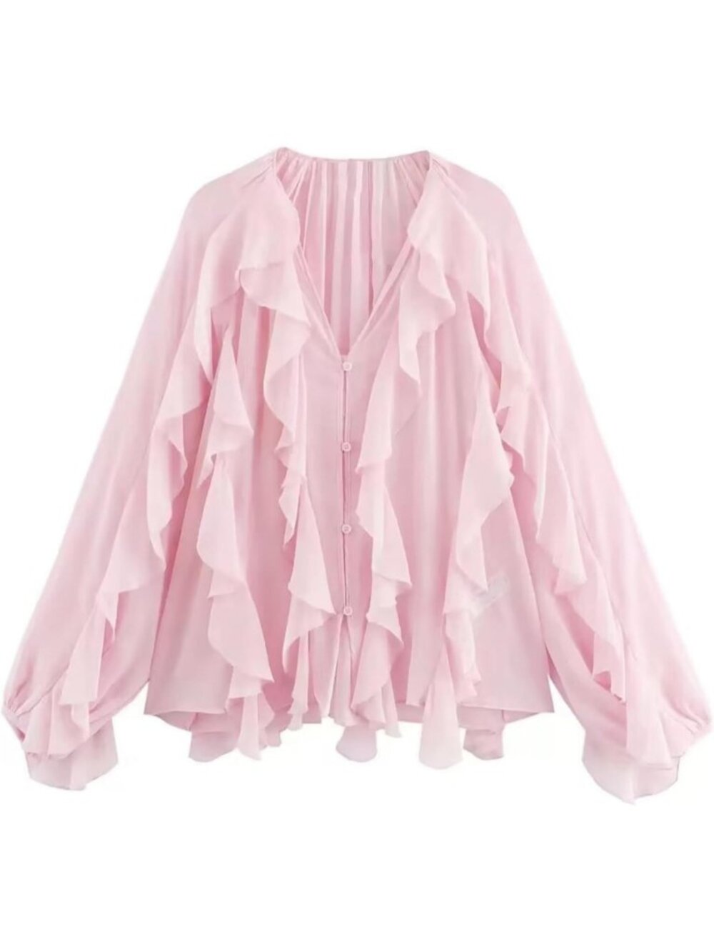 HangNiFang Ruffled Multi-Layered Summer Blouse for Women Chiffon Shirt Tops